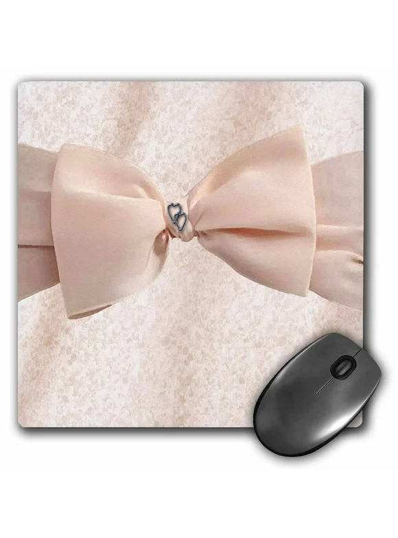 3dRose Soft Pink Bow with Hearts, Mouse Pad, 8 by 8 inches