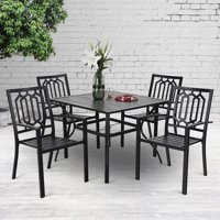 MF Studio 5PCS Outdoor Dining Sets Metal Patio Furniture with 4PCS Backyard Garden Chairs and 1PC Dining Table with 1.57" Umbrella Hole Suitable for Backyard, Garden and Dining Room