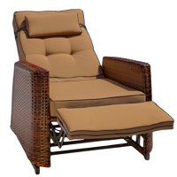 Brown Wicker Outdoor Recliner Rocking Chair with Cushions