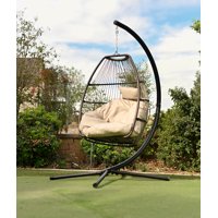 Barton Hanging Egg Swing Chair UV-Resistant Soft Cushion Large Basket Patio Seating, Beige
