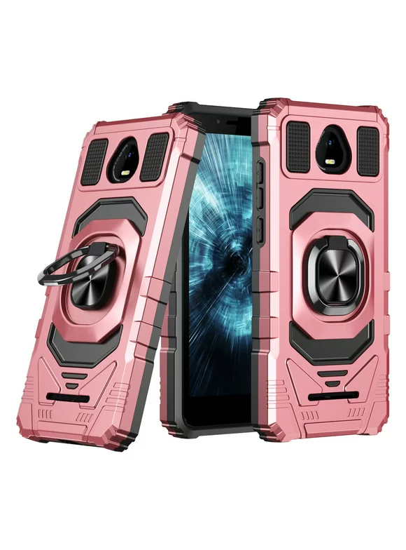 Wydan Case for Boost Mobile Schok Volt SV55 SV55216 Case [Military Grade] Ring Car Mount Kickstand Stand Shockproof Hard Magnetic Hybrid Heavy Duty Case - Rose Gold w/ Tempered Glass Screen Protector