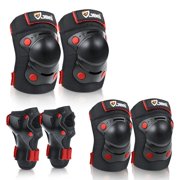JBM Kids Knee Pads and Elbow Pads with Wrist Guards 3 in 1 Protective Gear Set for Children Outdoor Activities (Black/Red)