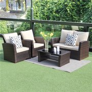 5 Piece Outdoor Patio Furniture Sets, Wicker Rattan Sectional Sofa with Seat Cushions, Brown