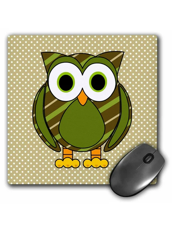 3dRose Cute Owl Green Stripes and Dots 1 - Mouse Pad, 8 by 8-inch (mp_57129_1)