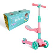2-in-1 Kick Scooter with Removable Seat Great for Kids & Toddlers Girls or Boys  Adjustable Height w/Extra-Wide Deck PU Flashing Wheels for Children from 2-14 Years Old