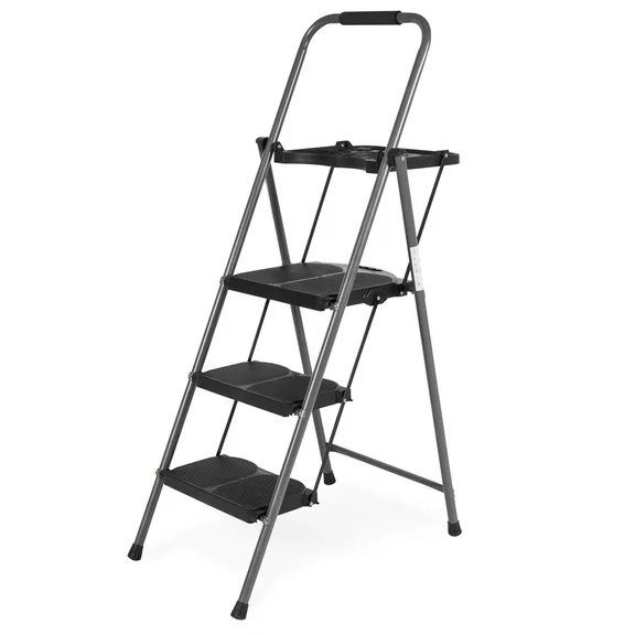 Best Choice Folding Steel 3-Step Stool Ladder Tool Equipment w/ Hand Grip, Wide Platform Steps, 330lbs Capacity