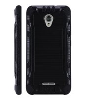 WORLD ACC Combat Brushed Texture Compatible with Cricket Icon | AT&T Radiant Core Case Hybrid Phone Cover (Black/Black)