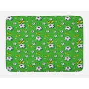 Soccer Bath Mat, Professional Player Athletics Pattern Football Shoes Balls on Grass, Non-Slip Plush Mat Bathroom Kitchen Laundry Room Decor, 29.5 X 17.5 Inches, Lime Green Yellow Black, Ambesonne