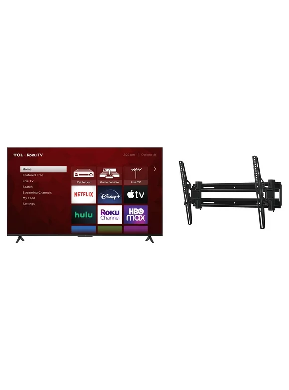 TCL 55" 4K Roku TV with SANUS Vuepoint FLT1 Extend + Tilt TV Wall Mount for TVs 32"-70", Max Tilt and Easy Cable Access