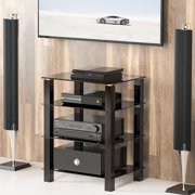 FITUEYES AV Shelf Media Component Stand Audio Cabinet with Glass Shelf AS406002GB