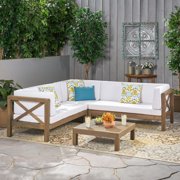 Beau 4 Piece Outdoor X-Back Wooden Sectional Set with Cushions