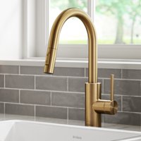 Kraus Oletto Single Handle Pull Down Kitchen Faucet in Brushed Brass Finish