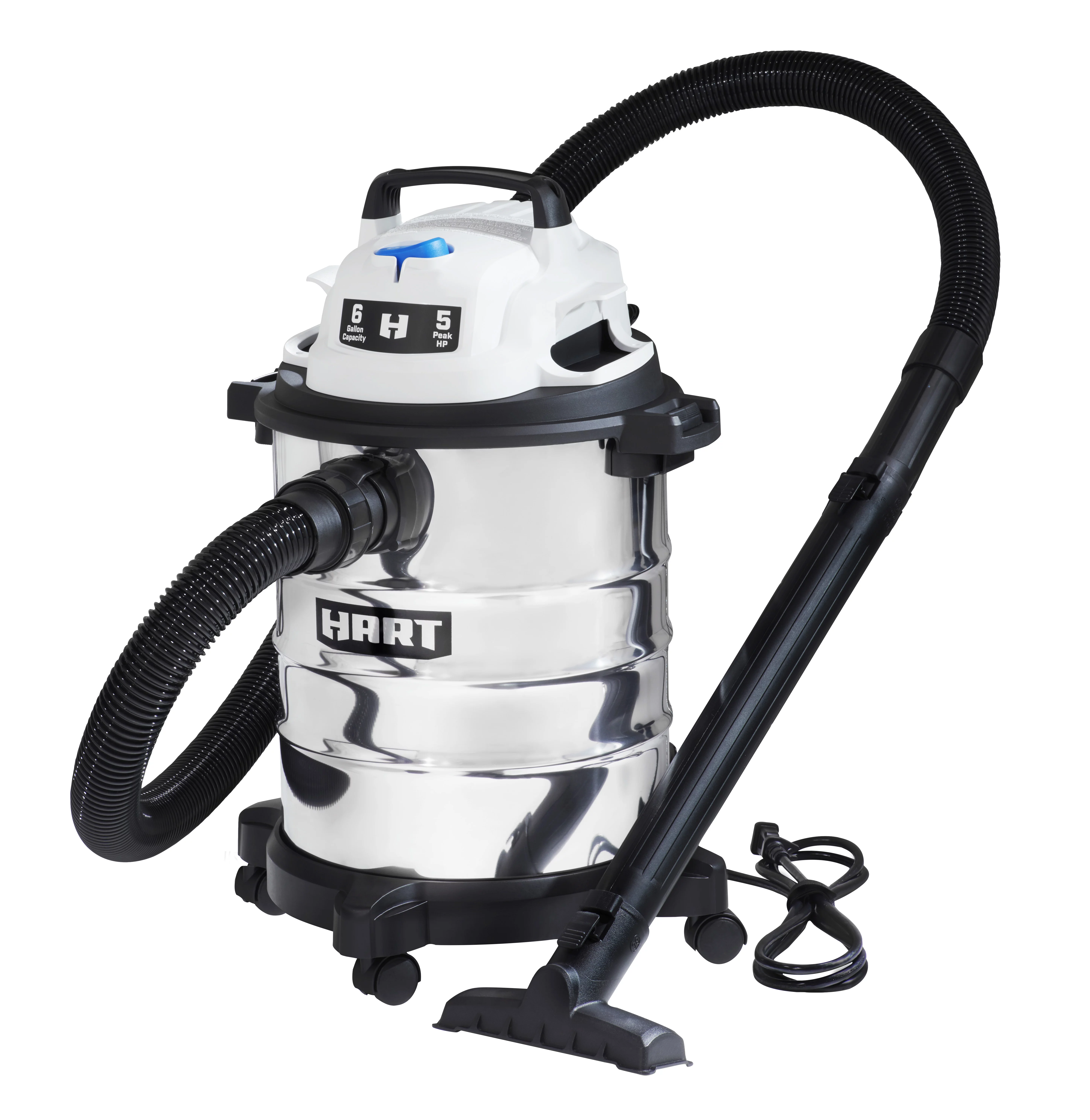 HART 6 Gallon 5 Peak HP Stainless Steel Wet/Dry Vacuum with Cartridge Filter, VOC608S 3702
