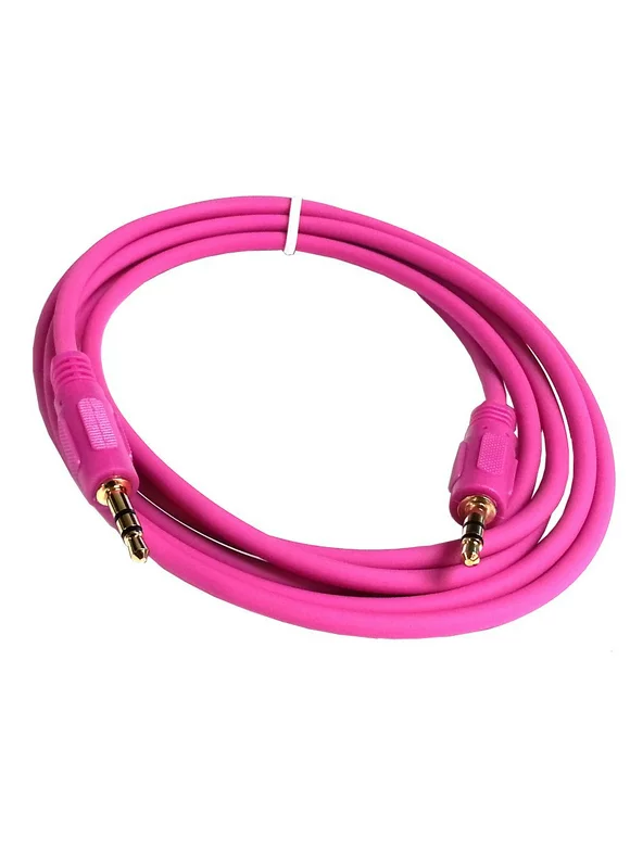 3.5mm Plug Male to Male Stereo Auxiliary Aux Cord Cable (10ft) - Hot Pink
