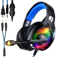 TSV Gaming Headset, PS4 Headset with 7.1 Surround Sound Gaming Chat Headset with Noise Reduction Mic & RGB Light, Over Ear Headphones for PC, Laptops, Xbox One Controller, PS4, Nintendo Switch