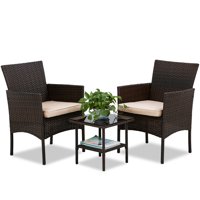 FDW Outdoor Patio Furniture Sets 3 Pieces Patio Set Wicker Bistro Set Rattan Chair Conversation Sets Garden Porch Furniture Sets for Yard and Bistro with Coffee Table,Brown