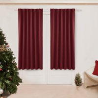 Deconovo Solid Back Tab and Rod Pocket Curtains Thermal Insulated Blackout Window Curtains for Kitchen 52x54 inch Burgundy Red 2 Panels