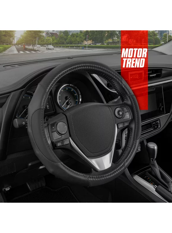 Motor Trend GripDrive Carbon Fiber Series - Steering Wheel Cover for Car and SUV - Synthetic Leather Comfort Grip Handles