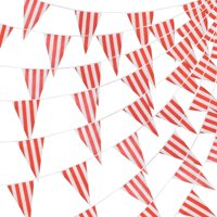 Pudgy Pedro's Party Supplies 100 Foot Pennant Banner, 48 Red & White Striped Weatherproof Flags, Circus & Carnival - Versatile Party Dcor, EXTRA LONG.., By Pudgy Pedros Party Supplies