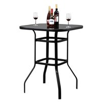 Veryke Patio Bar Table, Bar Height Patio Table for Oudoor Garden, Bistro Glass Top Metal Frame Square Tempered Furniture, Black