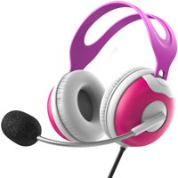 Thore Kids Headphones For Girls with Microphone, Over Ear Headset with Boom Mic + Volume Control for Girls School (Pink)