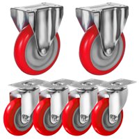FactorDuty 6 PCS Heavy Duty Replacement Wheels for U-Boat Platform Trucks Cart Dolly Up To 1900 Lbs Capacity 4 Swivel 4" No Brake and 2 Non Swivel 5" Rigid Fixed On Red Polyurethane Caster Wheels