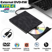 External CD DVD Drive for Laptop, USB 3.0 Type-C Portable Slim CD/DVD Burner Player RW Drive