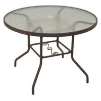 Rio Brands PTS40-TS Sienna Collection Patio Dining Table, Dark Brown Steel & Glass, 40-In. Round