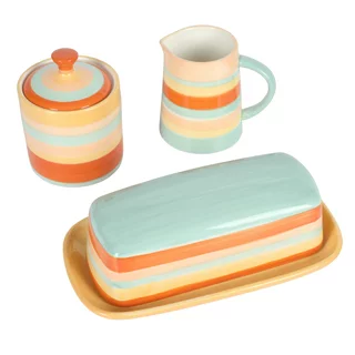 Wanda June Home Vintage Stripe Orange Stoneware Butter Dish, Sugar & Creamer Set by Miranda Lambert