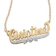 Personalized Women's 3-D Sterling Two-Tone Double Stacked Script Nameplate with Diamond Accent, 20"