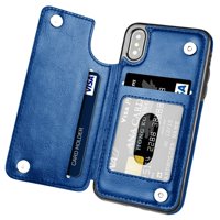 TekDeals Leather Flip Wallet Card Holder Case Cover For Apple iPhone 11, 11 Pro, 11 Pro Max, XS Max, XS, XR, X, 8, 7, 6, 6 Plus, 6S, 6S Plus, Blue