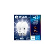 GE Lighting 22591 Bulb Reveal HD Pure Clean Light Dimmable LED A19 5.5 (40-Watt Replacement), 350-Lumen Medium Base, 2-Pack