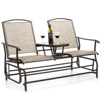 Best Choice Products 2-Person Outdoor Mesh Fabric Patio Double Glider w/ Tempered Glass Attached Table - Gray