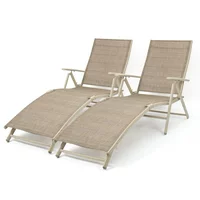 Walnew Set of 2 Patio Lounge Chairs Adjustable Pool Chaise Lounge Chairs Folding Outdoor Recliners,Beige