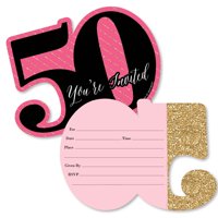 Chic 50th Birthday - Pink, Black and Gold - Shaped Fill-In Invitations - Birthday Party Invitations - Set of 12
