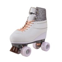 Quad Roller Skates for Girls and Women Size 1 Youth White and Silver Sparks Outdoor Indoor and Rink Skating Classic Hightop Fashionable Design