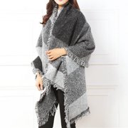 Fringed Lightweight Scarf Large Warm Cozy Blanket Soft Shawl Checked Winter Scarfs for Women
