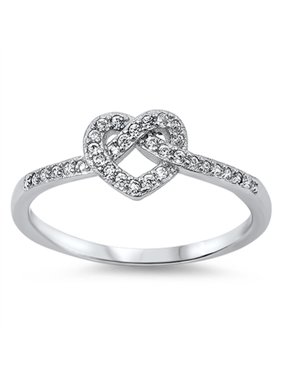 CHOOSE YOUR COLOR Infinity Knot Heart Love Clear CZ Promise Ring .925 Sterling Silver