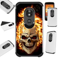 For Motorola Moto E5 Plus | Motorola Moto E5 Supra Case Hybrid TPU Fusion Phone Cover (Skull Fire)