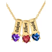 Personalized Sterling Silver or 14K Gold Over Sterling Silver Family Charm Pendant with Up to 6 Heart-Shaped Birthstones with an 18 inch Link Chain