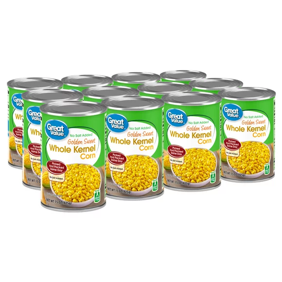 (12 Cans) Great Value No Salt Added Sweet Corn, 15 oz