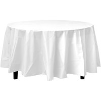 Bulk Premium Plastic Disposable 84 inch Round Tablecloth, White Round Table Covers - 12 Pack