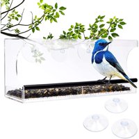 Acrylic Bird Feeder with Suction Cups for Outdoor Patio and Garden, Clear, 11.8 x 4 x 5.2 in.