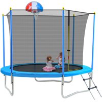LIPOBAO 8FT Trampoline for Kids with Safety Enclosure Net, Basketball Hoop and Ladder, Easy Assembly Round Outdoor Recreational Trampoline