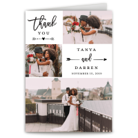 Personalized Wedding Thank You Card - Hearts & Thanks - 5 x 7 Folded