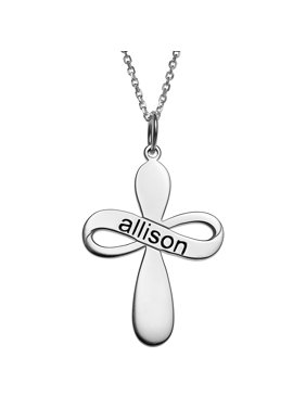 Personalized Women's Sterling Silver or Gold over Sterling Engraved Name Ribbon Cross Necklace