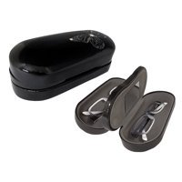 Dual Glasses Case for Two Frames - Double Layer Clamshell Hard Protective Case with Soft Felt Interior with Built-In Mirror  Black with Silver Butterfly and Gloss Finish - By OptiPlix