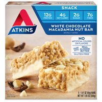 Atkins Snack Bar, White Chocolate Macadamia Nut Bar, Keto Friendly, 5 Count