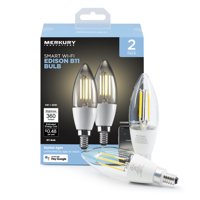 Merkury Innovations B11 Smart Edison LED Candelabra Bulb, 40W, Dimmable, 2-Pack