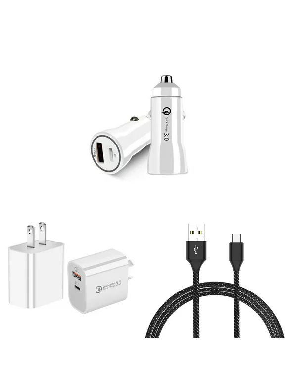 Bemz Charger Bundle for Samsung Galaxy A54 5G - Premium 18W Fast Charging Car Charger, Wall Charger, USB-C to USB-A Cables (6 Feet)
